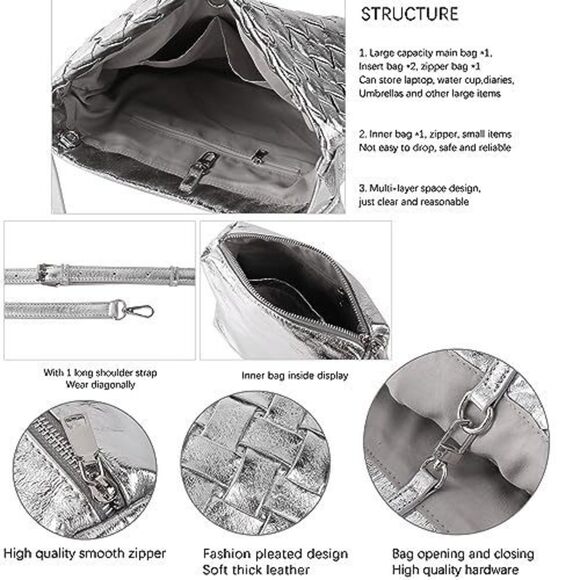 Classic Boston Satchel Woven Vegan Textured Handbags Female Satchel Messenger - Picture 5 of 7